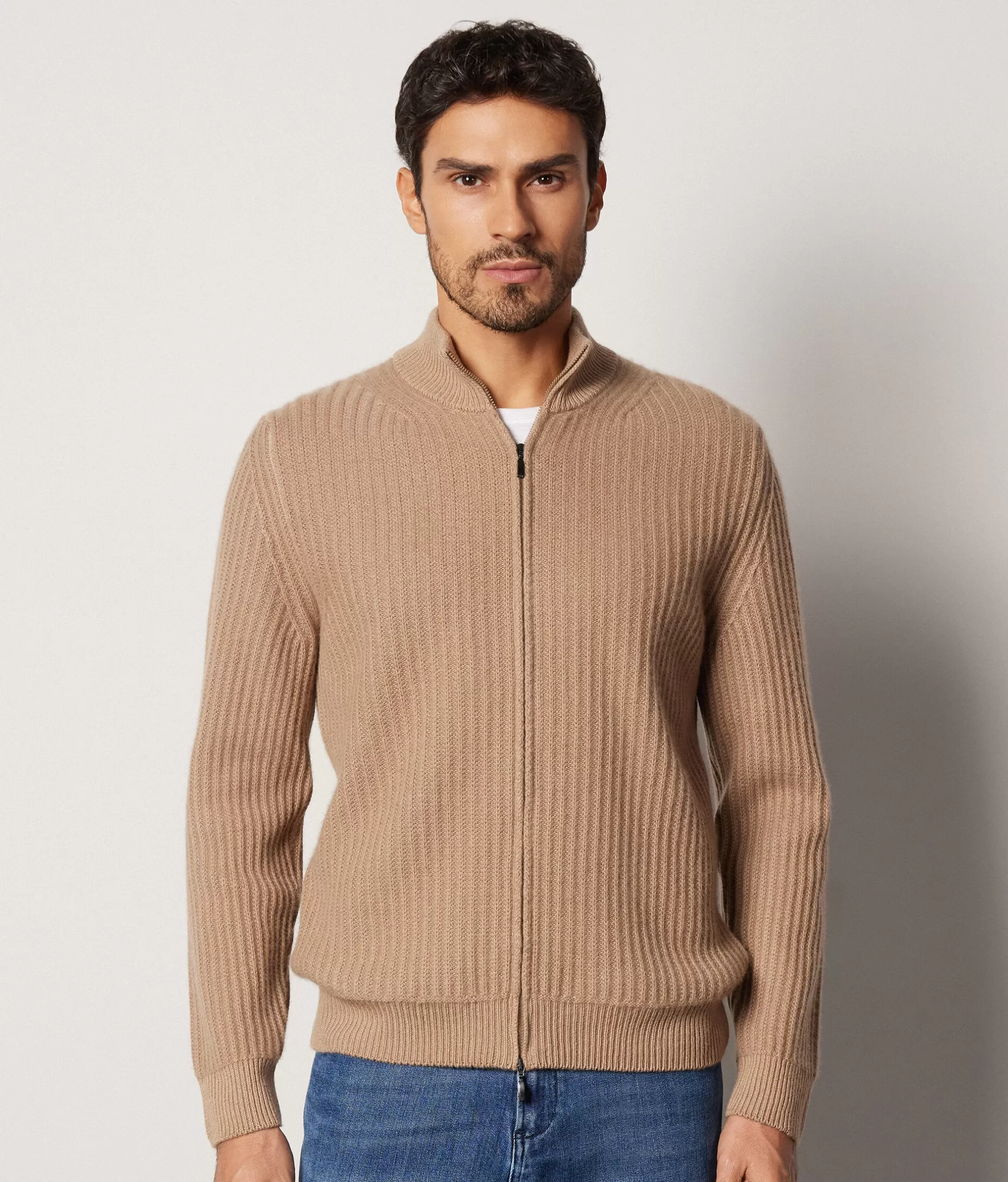 Discount Falconeri Ultrasoft Cashmere Ribbed Cardigan natural -8950 - garment-dyed camel