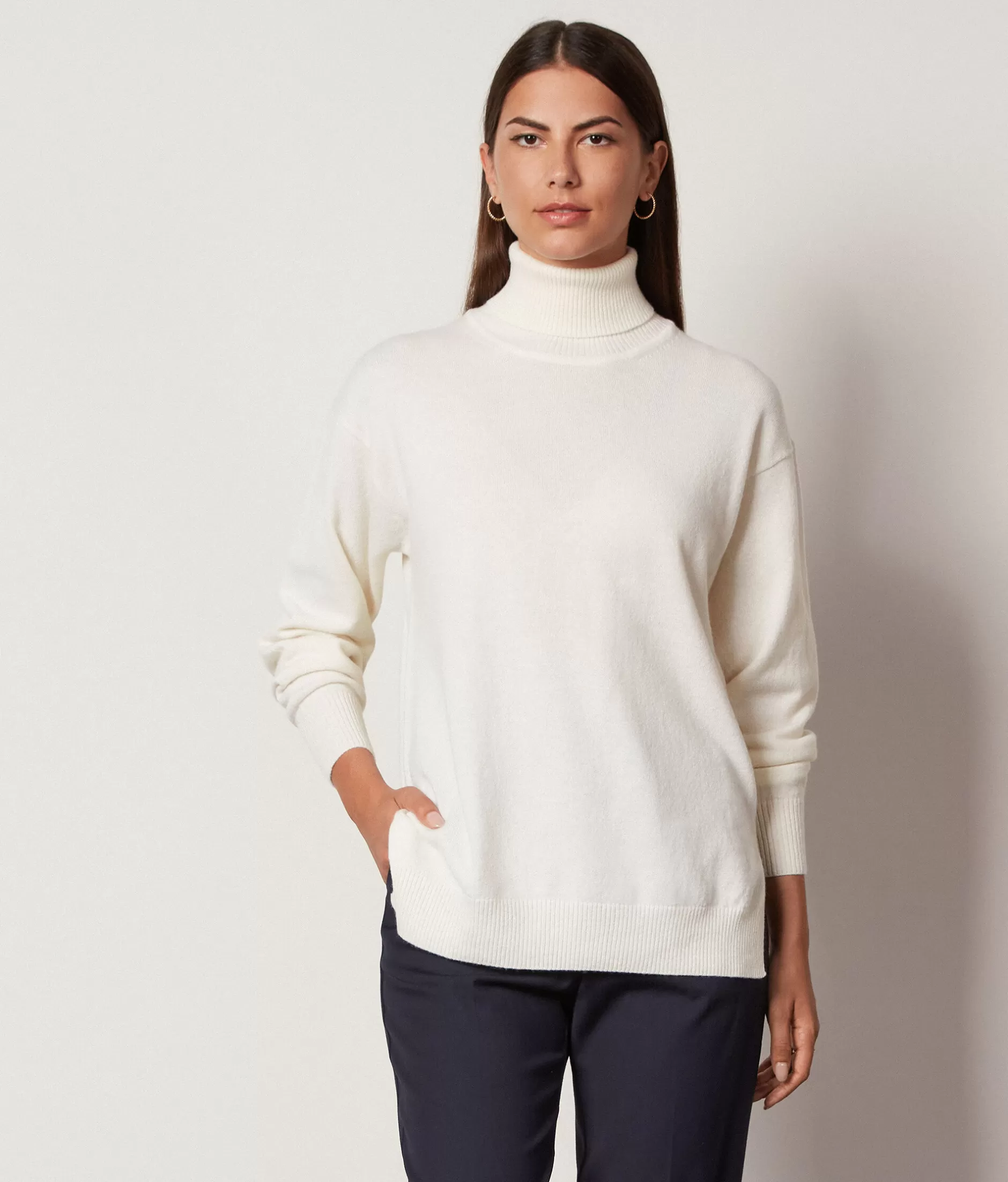 Clearance Falconeri Ultrasoft Cashmere Turtleneck Sweater With Slits white -8005 - bow