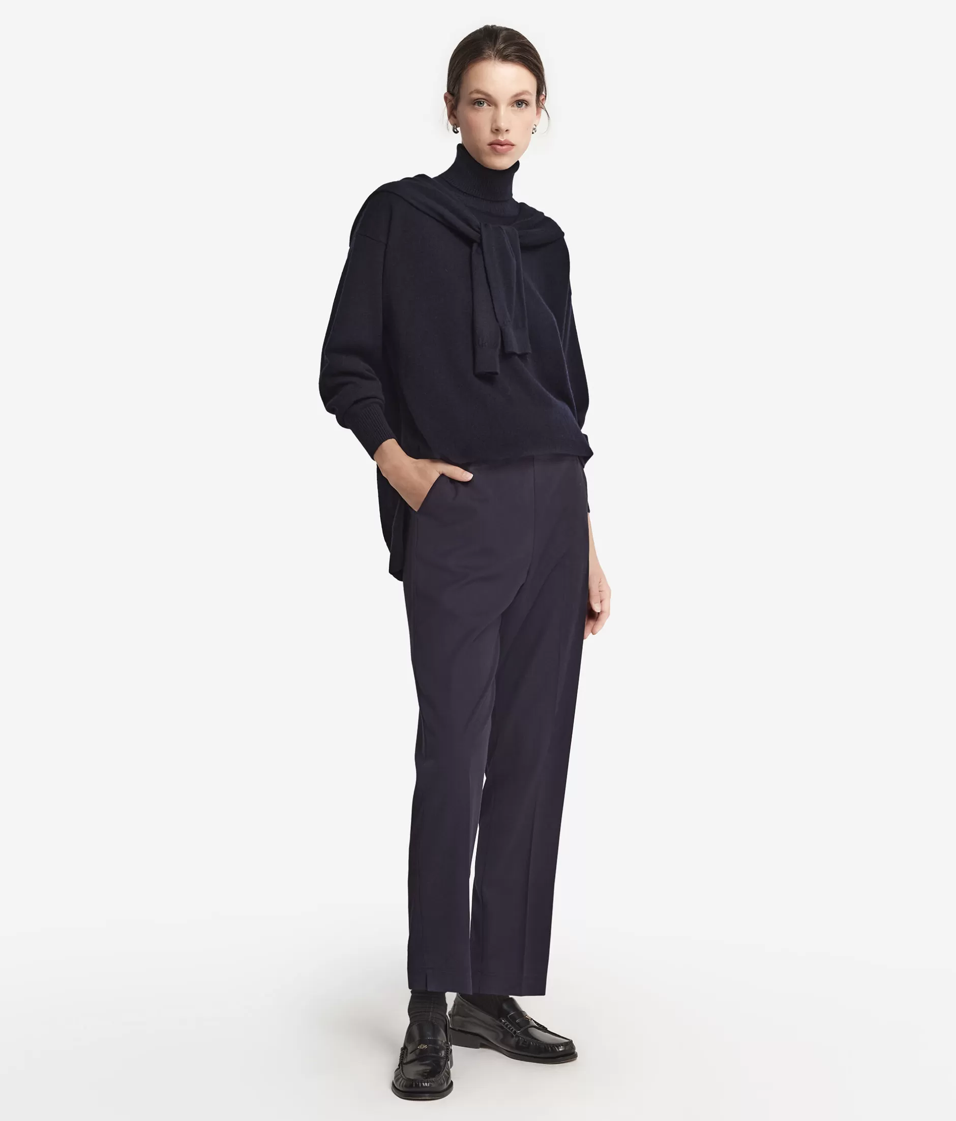 Shop Falconeri Ultrasoft Cashmere Turtleneck Sweater With Slits blue -9400 - navy blue