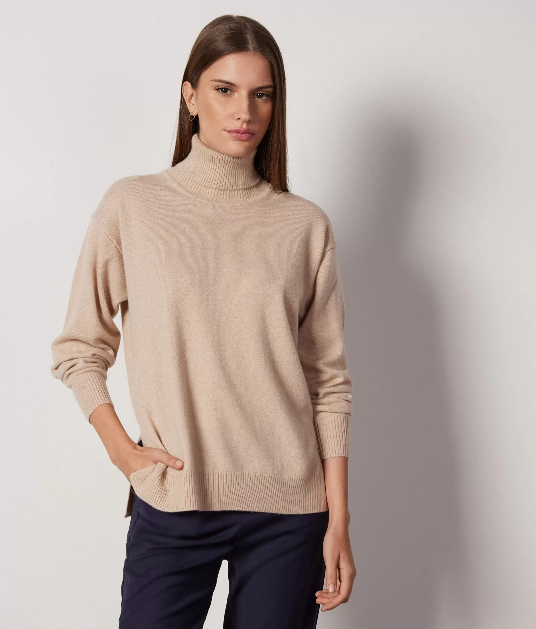 Discount Falconeri Ultrasoft Cashmere Turtleneck Sweater With Slits natural -8646 - light vanilla