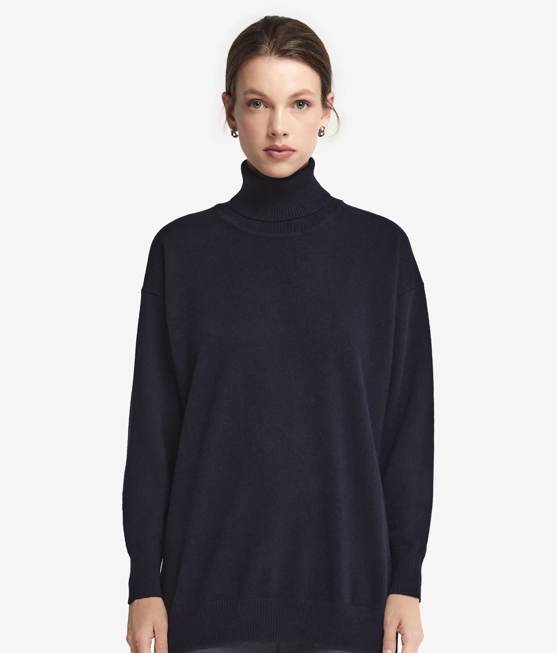 Shop Falconeri Ultrasoft Cashmere Turtleneck Sweater With Slits blue -9400 - navy blue