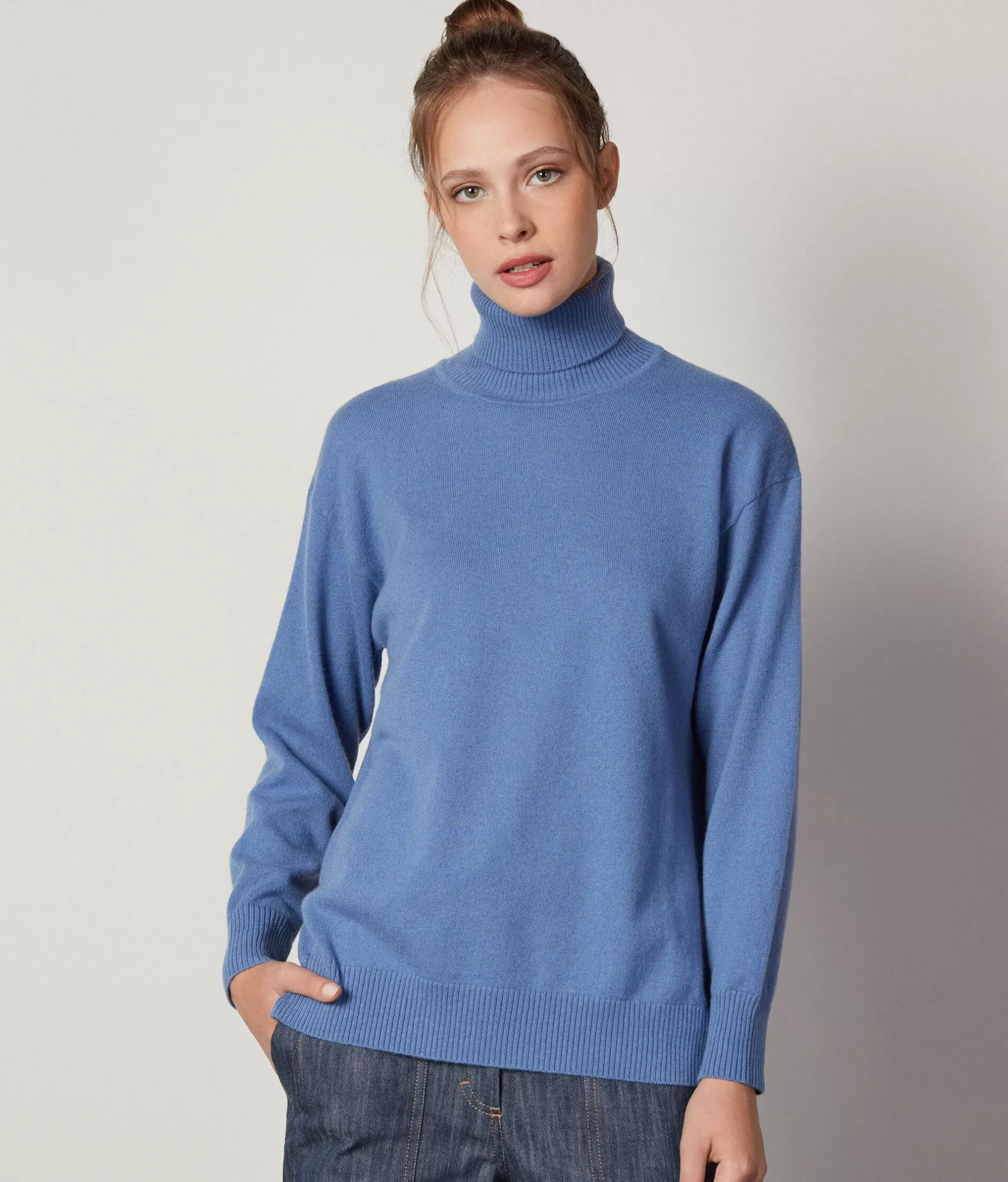 Clearance Falconeri Ultrasoft Cashmere Turtleneck Sweater With Slits light blue -8923 - horizon blue