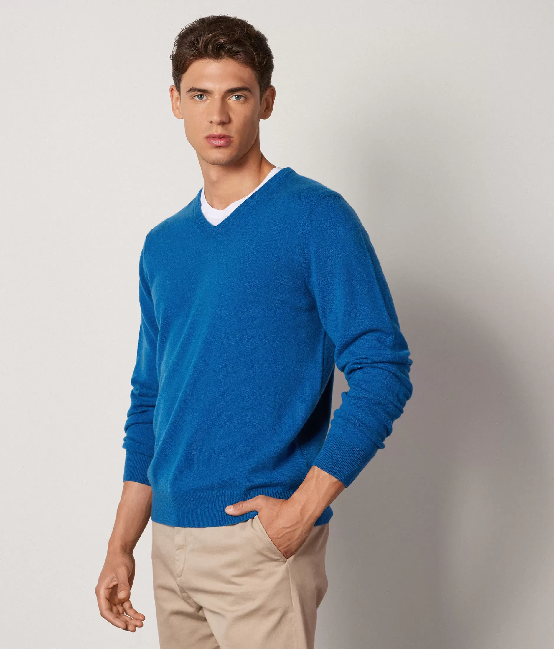 New Falconeri Ultrasoft Cashmere V-Neck Sweater blue -8946 - gentian