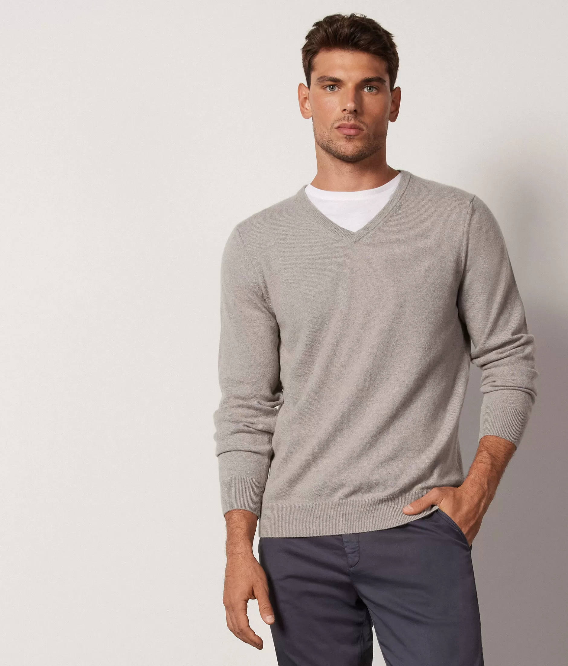 Sale Falconeri Ultrasoft Cashmere V-Neck Sweater grey -8444 - ice melange