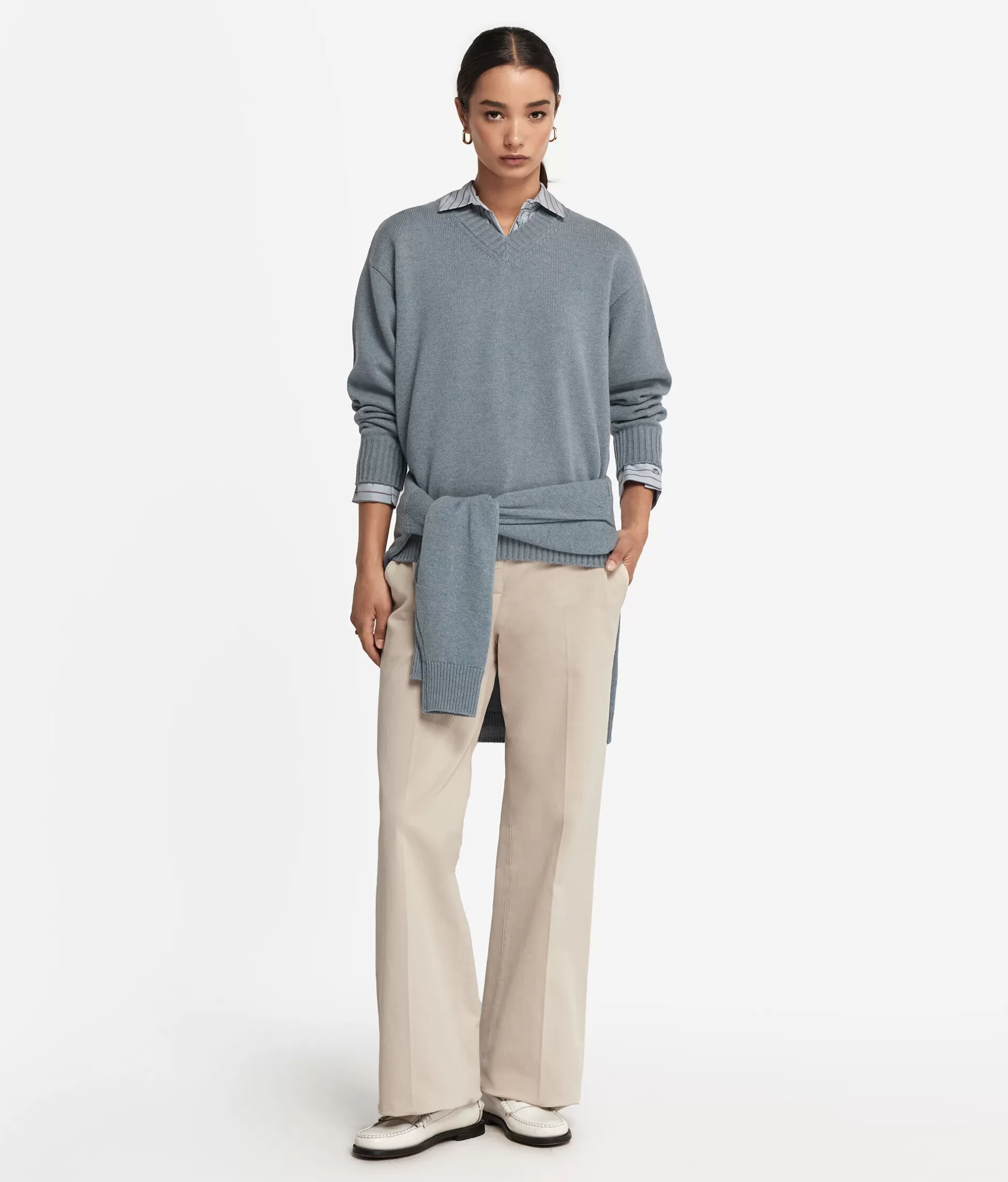 Outlet Falconeri Ultrasoft Cashmere V-Neck Sweater With Set-in Sleeves light blue -9078 - niagara