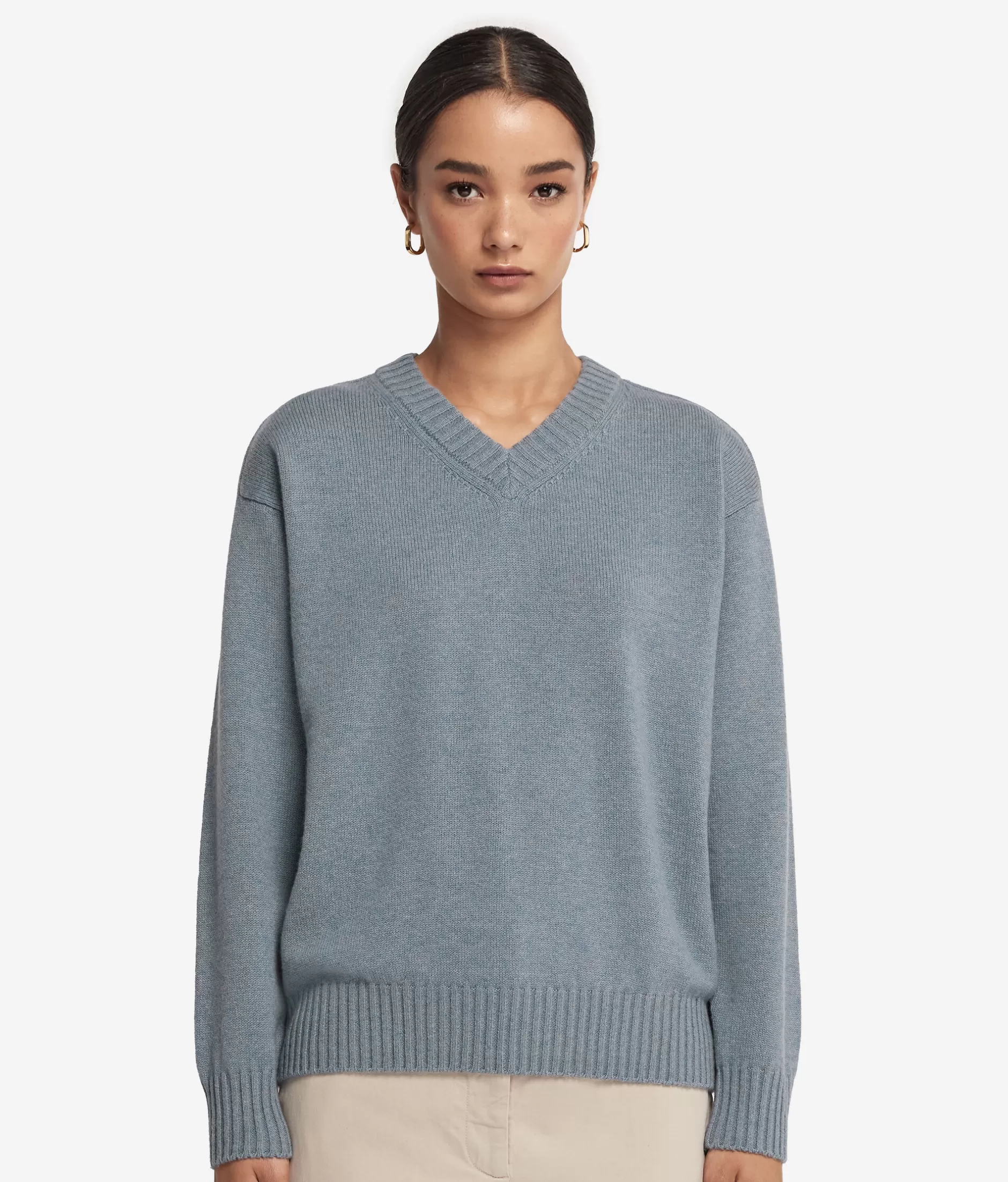 Outlet Falconeri Ultrasoft Cashmere V-Neck Sweater With Set-in Sleeves light blue -9078 - niagara