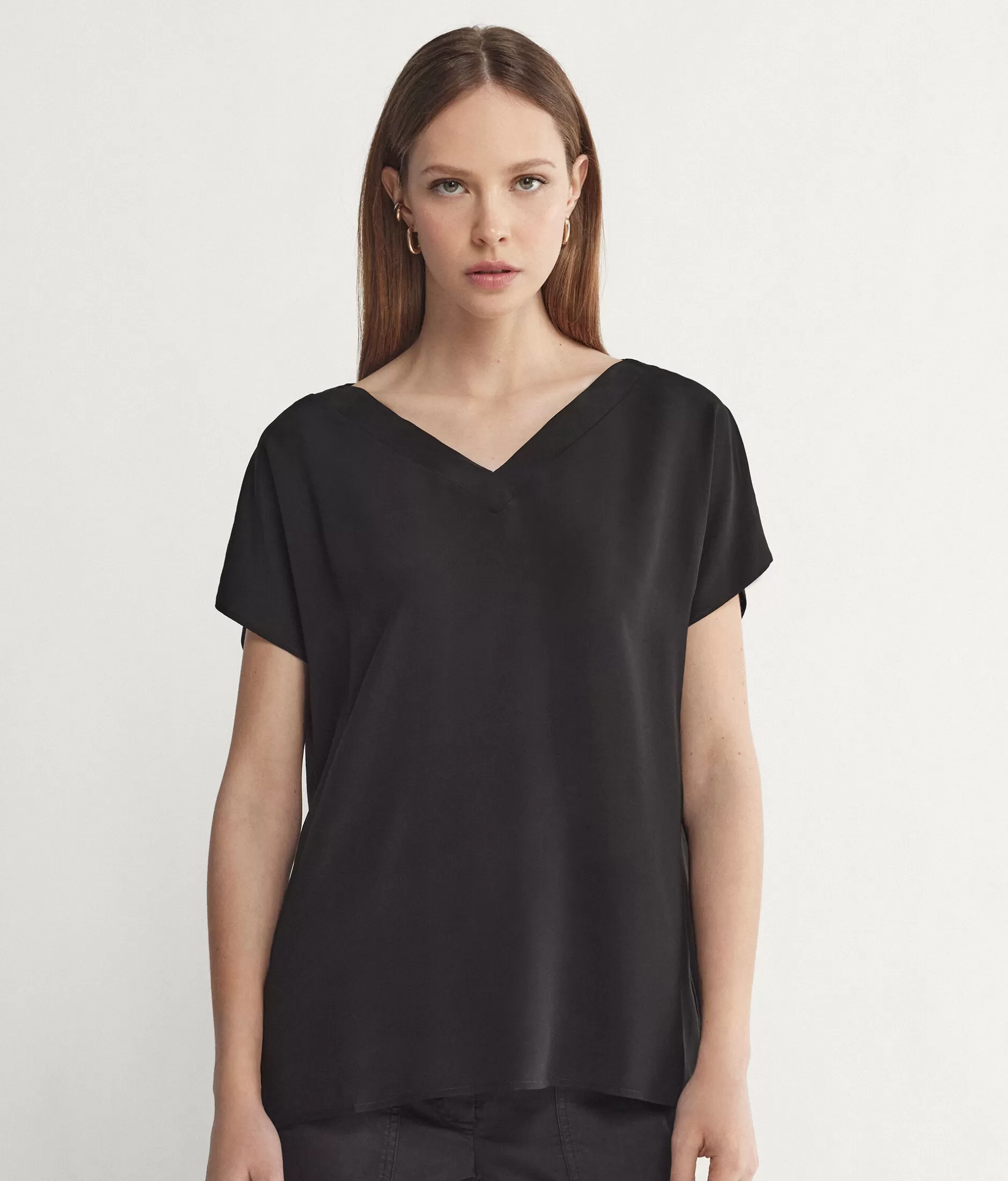 Outlet Falconeri V-Neck Silk Kimono T-Shirt black -9107 - black