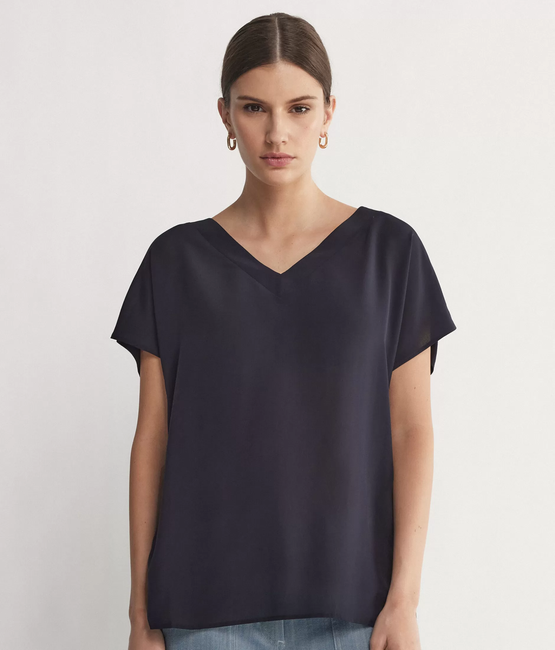 Discount Falconeri V-Neck Silk Kimono T-Shirt blue -9400 - navy blue