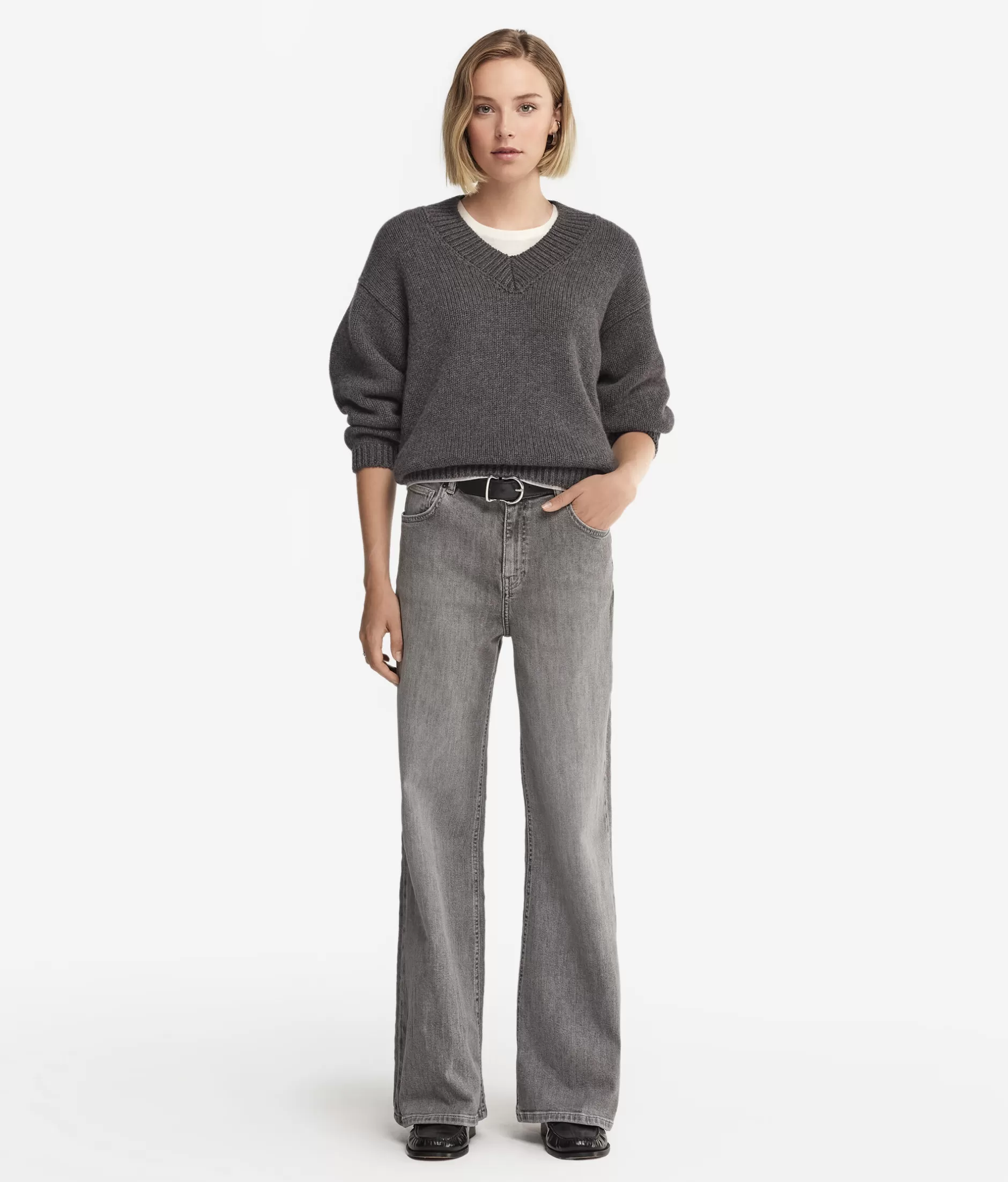 Outlet Falconeri V-Neck Sweater In Ultrasoft Cashmere Knit dark grey -9070 - ash