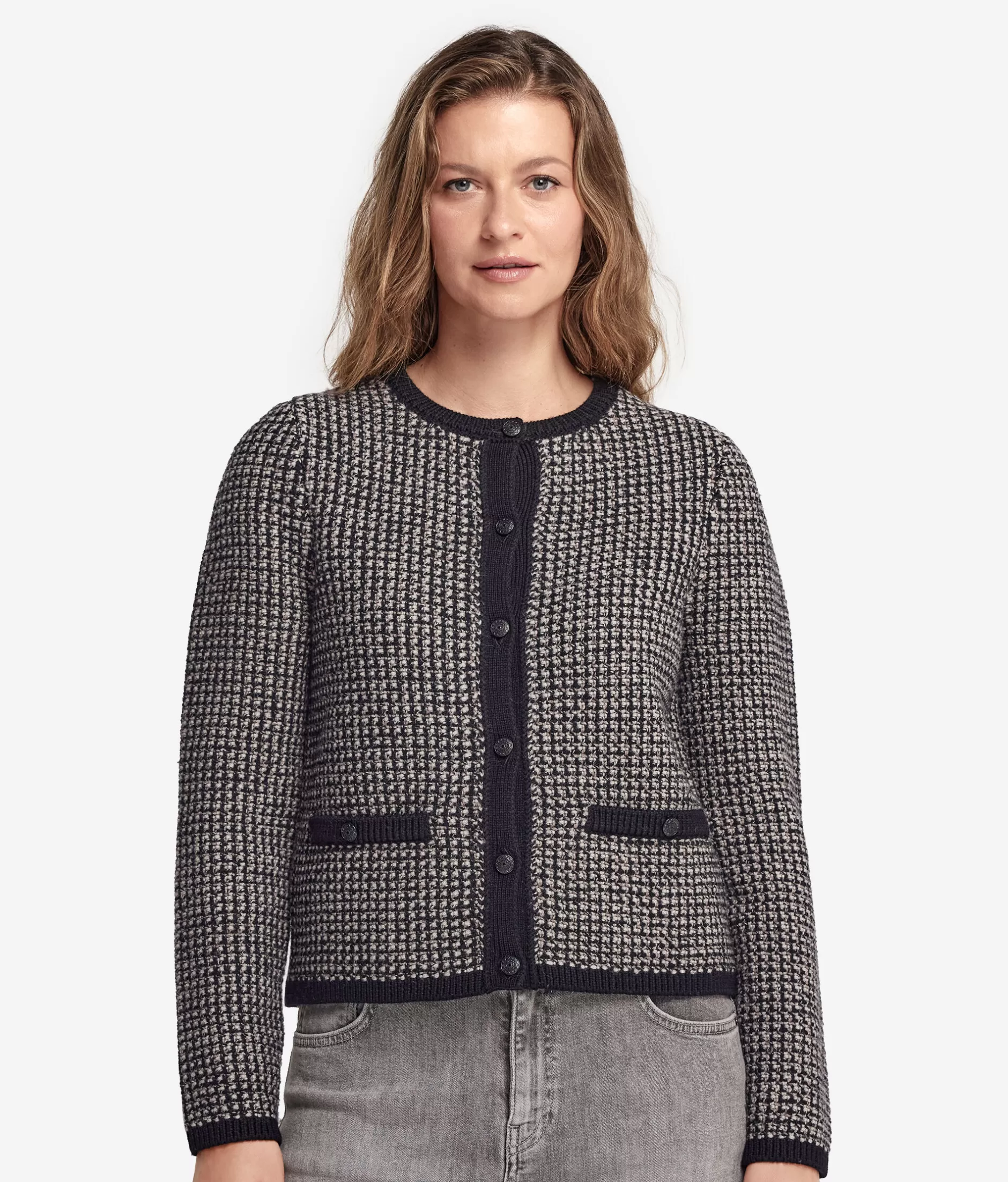 Best Sale Falconeri Wool Crewneck Jacket grey -8429 - black pattern